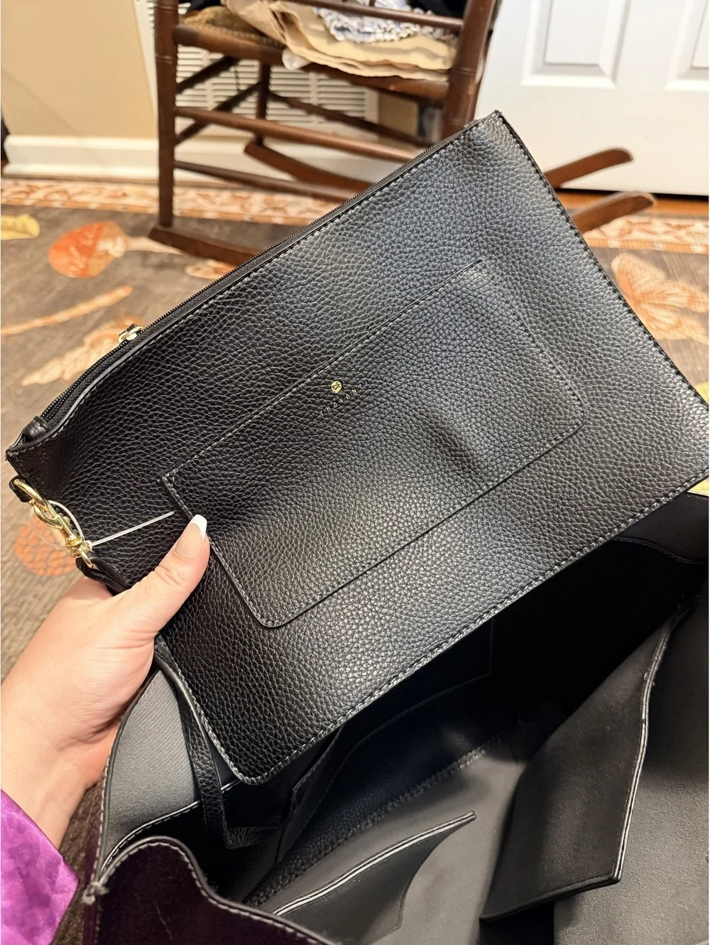Travanti Black Pebbled Faux Leather Tote Bag NWT Work Carryall